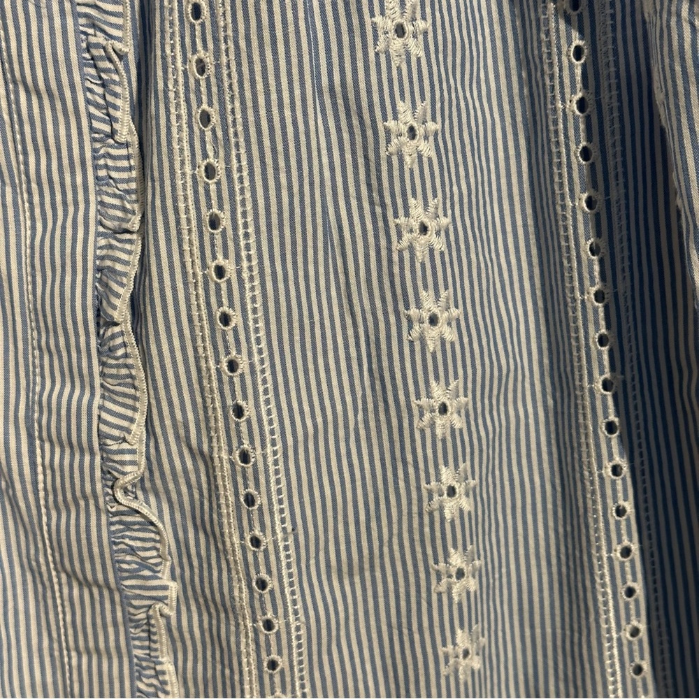 LOFT Blue and White Striped Eyelet Flutter Sleeve Blouse - Picture 3 of 7